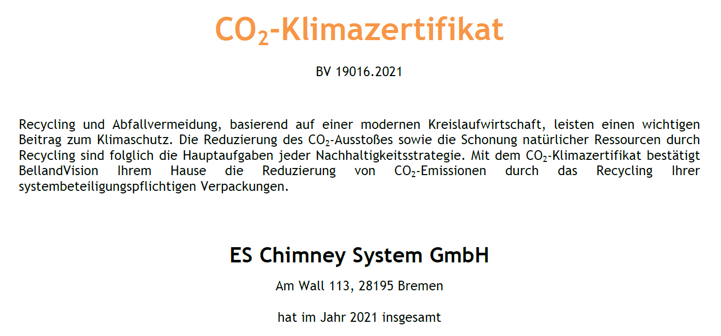 Schornstein Zertifikat